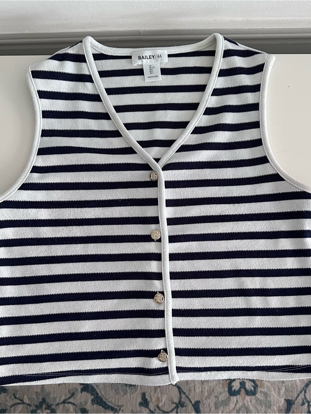 Bailey 44 Navy and White Striped Sleeveless Button-Front Knit Vest